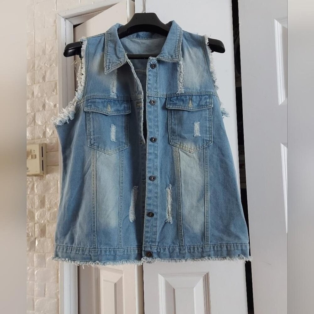 Distressed Denim Vest | Raw Hem Grunge Y2K Bikercore Streetwear Edgy 90s & Y2K